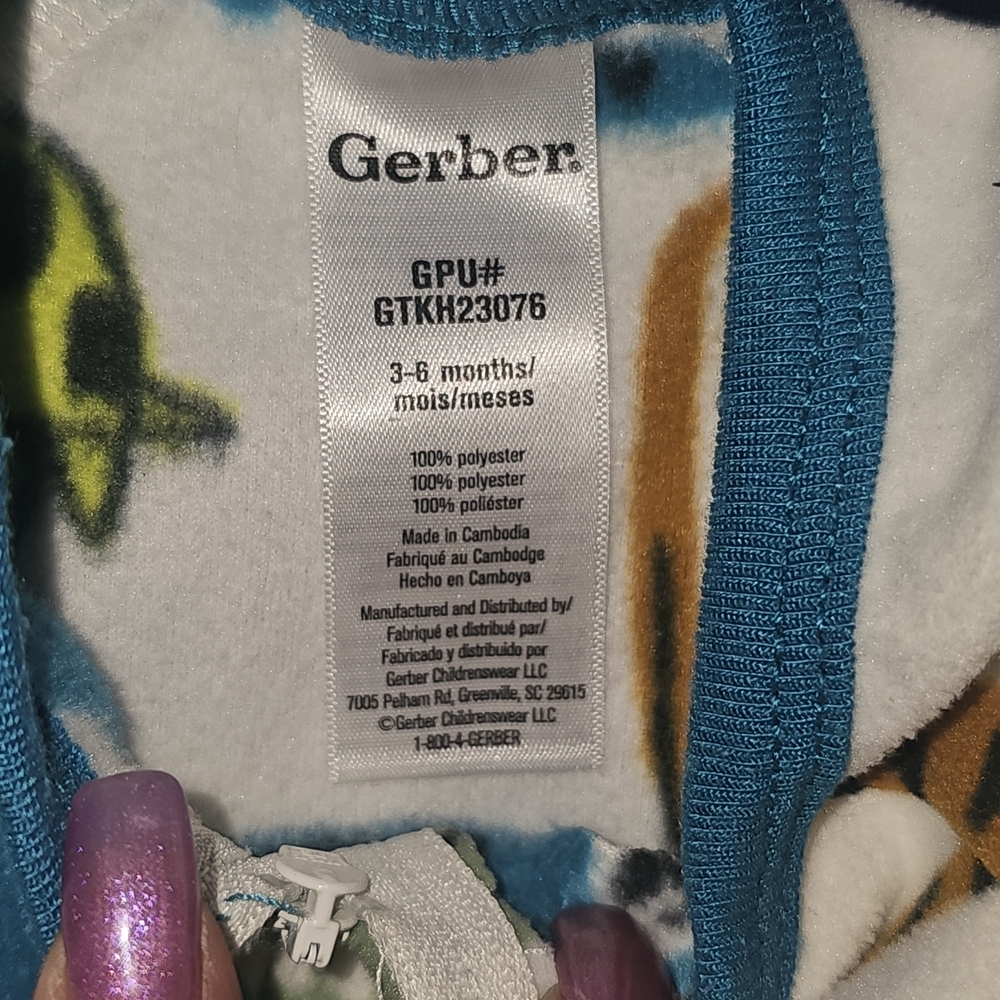 Gerber Safari Friends Footie Pajamas - Blue, Gray, Brown - Picture 5 of 5